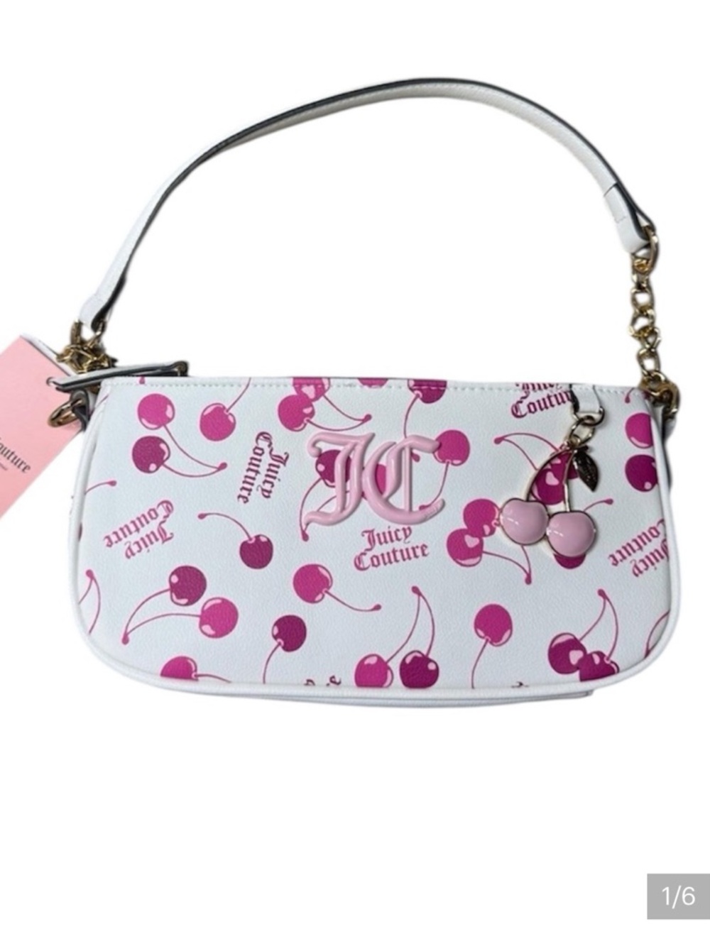Juicy Couture White Mini Shoulder Bag with Pink Cherry Print